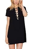 Zeagoo Womens Loss Fitting Front Lace up Casual Cute Summer Short Dresses
