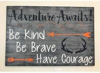Enid18Bru Wood Nursery Plaque Sign Adventure Awaits Be Kind Be Brave Have Courage Woodlands Themed Nursery Decor Boys Nursery Plaque Sign Nursery Wall Art