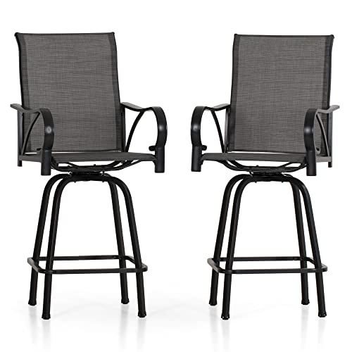 PHI VILLA Patio Swivel Bar Stool, Outdoor Bar Height Chair with Armrest