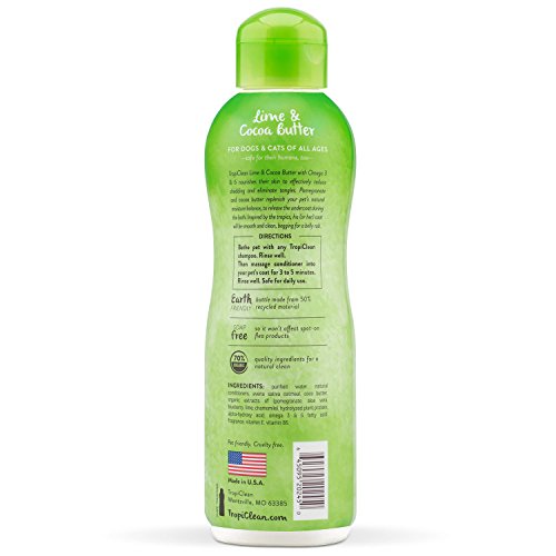 TropiClean Deshedding Dog Conditioner, Reduces Shedding & Softens Coat, Puppy Safe, Made in the USA, Lime & Cocoa Butter Scent, 20oz.