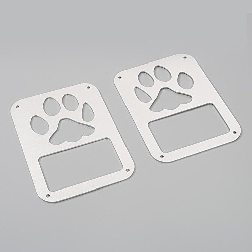 KUJOOY Pair Aluminum Alloy Paw Print Tail Light Guard Cover Rear Lamp Cover Trim for Jeep Wrangle (Silver) - Thumbnail 2
