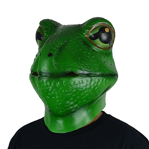 LarpGears Novelty Halloween Costume Frog Latex Mask Animal Mask Adult Size Green - Thumbnail 2