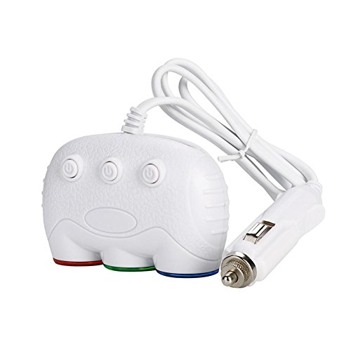 Fiaya 3 Way LED Car Cigarette Lighter Auto Splitter Adapter with Dual USB Splitter Charger (White)