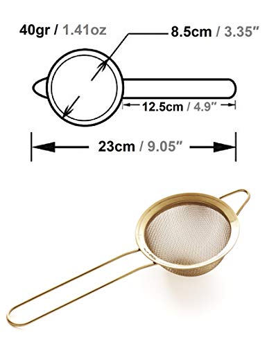 8.5cm Cocktail und Küchensieb - Premium 304 18/8 Edelstahl - Feinmaschig Barsieb in Goldfarbe von Proto Future – Bild 5
