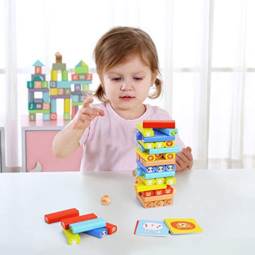 TOOKYLAND 54 PCS Colorful Wooden Blocks Stacking Board Game for Kids 4