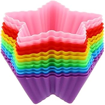 12 Pack - Silicone Cupcake Liners/Star Cupcake Liners - Colorful Assortment - 3 Inches
