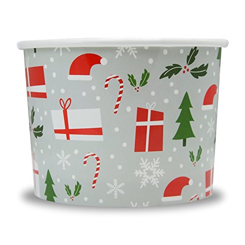 Christmas Themed Paper Dessert Cups - 12 oz Holiday Ice Cream Bowls - Happy Holidays Theme - Frozen Dessert Supplies - 50 Count