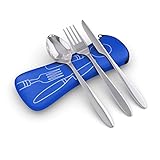 Roaming Cooking 3 Piece Stainless Steel (Knife, Fork, Spoon) Lightweight, Travel/Camping Cutlery Set with Neoprene Case, Reusable Lunch Box Utensils, Portable Travel Silverware Set