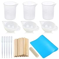 Jatidne Silicone Measuring Cups for Resin Art Resin Mixing Cups 100ml with Wooden Sticks Silicone Mat Finger Cots