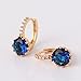 GULICX Yellow Gold Tone Blue Round ZIrconia Piercing Hoops Earrings Huggies Sapphire Color