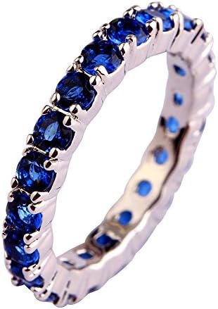 Emsione 925 Sterling Silver Plated Created Amethyst Wedding Band Cubic Zirconia Stackable Engagement Ring Size 6-13