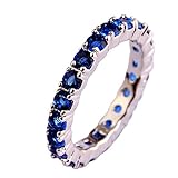 Psiroy 925 Sterling Silver Created Blue Sapphire Filled Eternity Stacking Ring Band