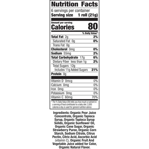 ANNIE’S ORGANIC FRUIT TAPE, SWIRLY STRAWBERRY, NON-GMO AND ORGANIC FRUIT FLAVORED SNACKS, 6 ROLLS, 4.5 OZ