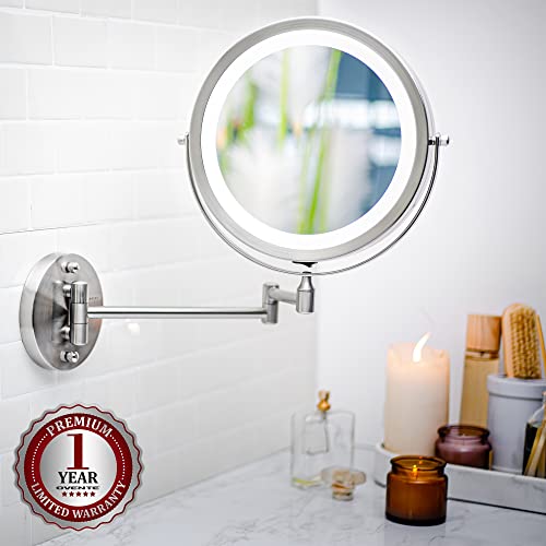 Ovente 8.6" Lighted Wall Mount Makeup Mirror, 1X & 10X Magnifier