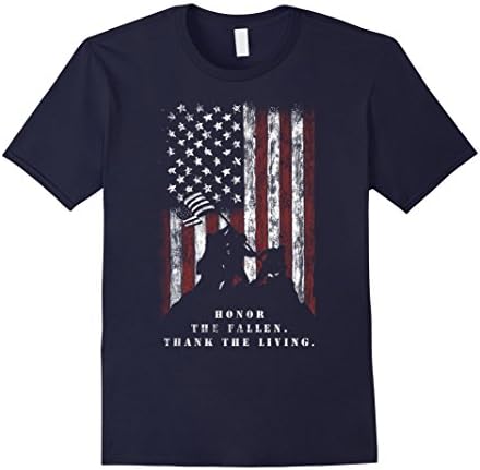 Mens Veteran Shirt Honor the Fallen Thank the Living USA Flag XL Navy