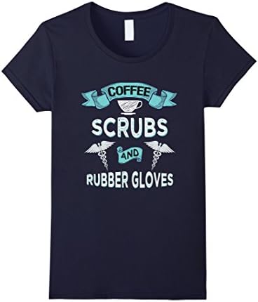 Womens Coffee Scrubs and Rubber Gloves T-shirt XL Navy