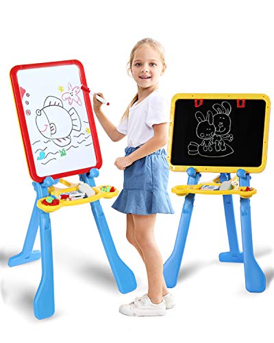 STEAM Life Art Easel for Kids | 4 in 1 Magnetic Board, Chalkboard, Painting Easel, and Drawing White Board for Kids | Includes Magnetic Letters and Numbers