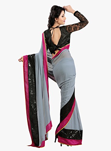 Janasya women's Grey colour georgette saree - Image 3