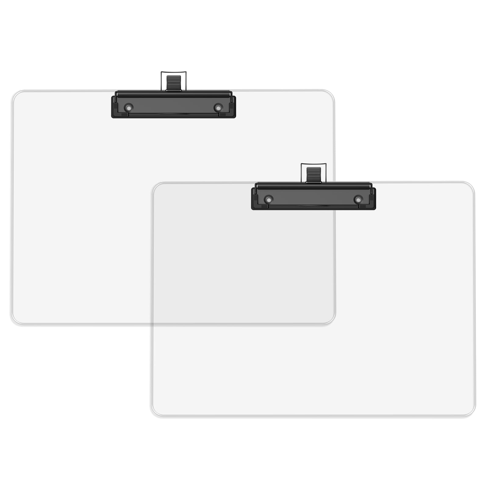 Photo 1 of Juvealoe Horizontal Clipboard with Pen Holder, Clear 8.5 x 11 Plastic Clip Boards for Classroom, Teacher, Size 9 x 12.5 in, Landscape Layout, School & Office Supply(Pack of 2)