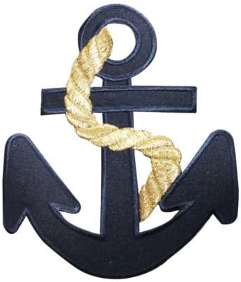 ID 5074 Navy Blue Anchor Large Patch Nautical Ship Embroidered Iron On Applique for Accessories - Bags/Purses, Apparel - Coat/Jacket, Apparel - Jeans/Pants, Children, Crafts by SayrusPlay