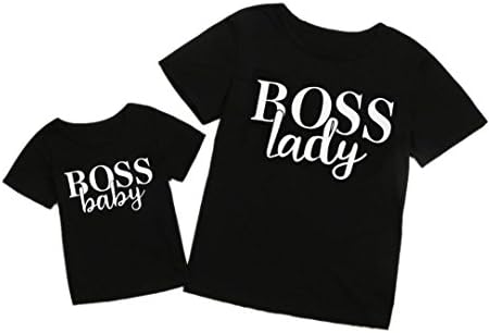 Jinjiu Family Matching Clothes, Mom&Me Women Kids Short Sleeve Letter Boss Baby/Lady Print T-Shirt Tops Family Clothes