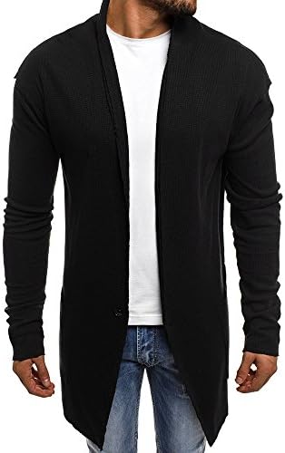 Mens Cardigan Sweater Shawl Collar Open Front Long Sleeve Jacket Vintage Coat