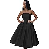 XNBYYM Tea Length Satin Cocktail Party Dresses for Women, Strapless Formal Evening Prom Gown Homecoming Graduation Dresses