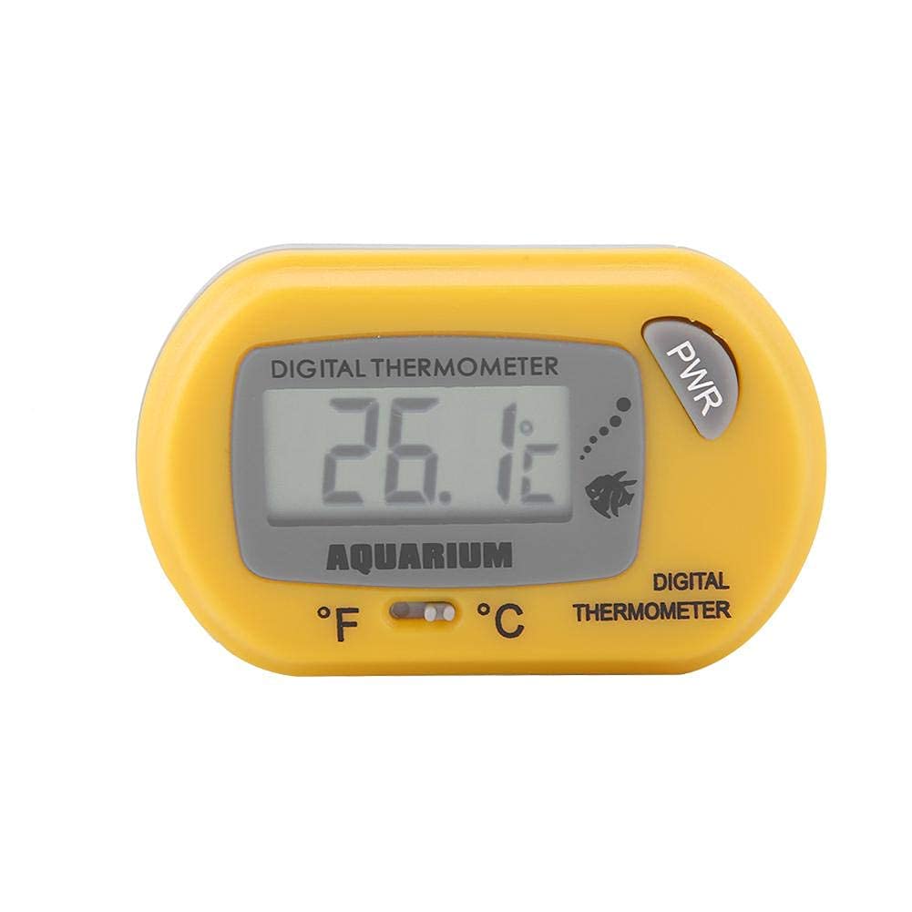 Digital Aquarium Thermometer with Submerge Probe for Fish Tank and Reptile Terrarium - Moisture-resistant LCD Display (Yellow)