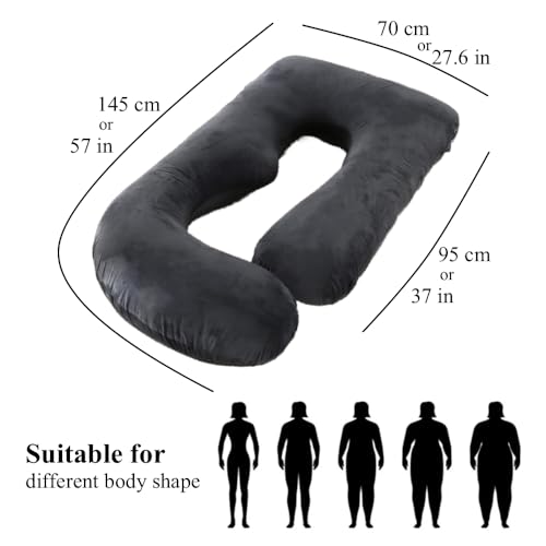 ALLOPERA Pregnancy Pillow, Full Body 57 Inch Maternity Pillow with Removable Washable Cover - Sleep Support for Legs, Back, Neck, Shoulder, HIPS, Belly for Pregnent Women, Velvet Cover (Black)