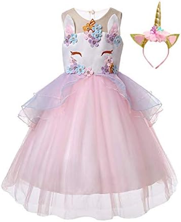 Wenge Girls Flower Unicorn Costume Pageant Princess Halloween Dress Up Party Dress