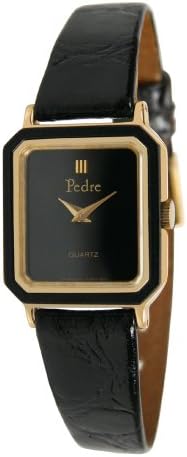 Pedre Women's Vintage Tres Petite Gold-Tone/ Black Leather Strap Watch # 6987GX