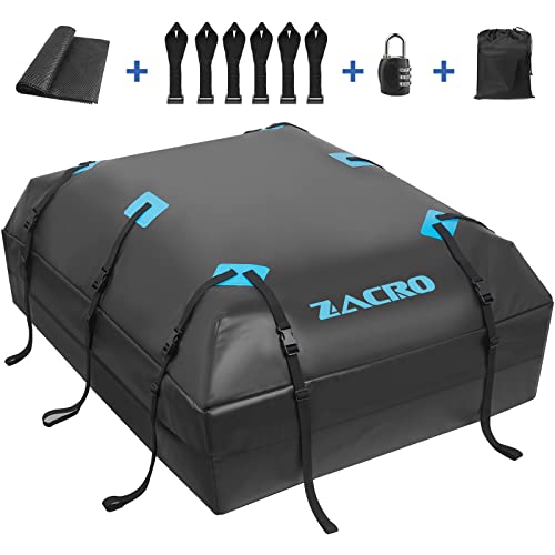 Zacro Car Roof Bag Waterproof - 20 Cubic Feet Roof Box with Anti-Slip Mat & Luggage Lock for Vehicle with/without Rack - Rooftop Cargo Carrier Bags with 10 Reinforced Straps, 6 Door Hooks, Storage Bag