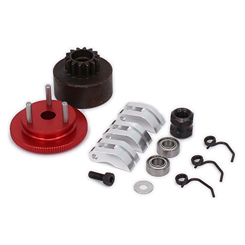 HobbyCrawler Clutch Bell Bearings 1/8 Scale Flywheel Assembly Kit Springs 14T Gear Nitro 21-28 Engine Parts for Redcat Racing HPI Avalanche XTR Hurricane XTR HSP RC Car (Red)