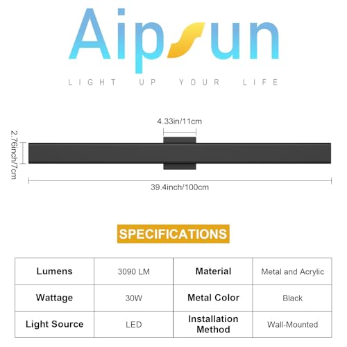 Aipsun 2 Packs Black Outdoor Wall Light 39.4inch Modern LED Exterior Wall Sconce, Long LED Linear Exterior Lights 3000K 4000K 6000K for Entrance, Hallway, Garage, Porch(3CCT)