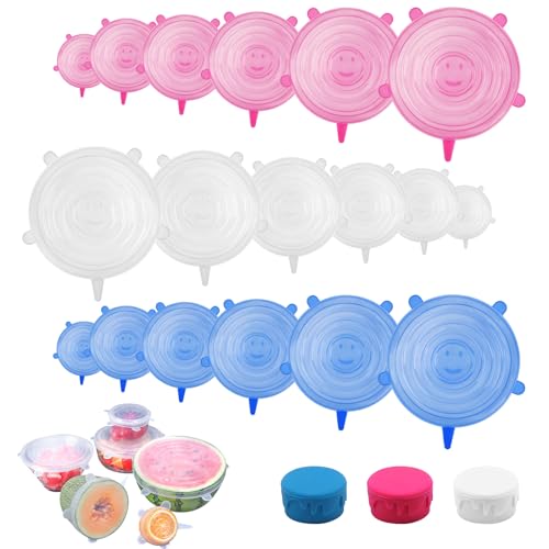 Reusable Silicone Lid 18 Pack - Extendable 6 Different Sizes for Jars, Bowls, Bottles - Food Permanence
