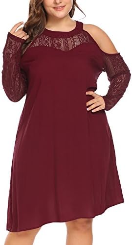 Womens Plus Size Lace Patchwork Loose Casual Mini Chiffon Dress