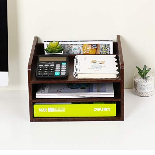PAG Wood Desktop File Organizer Mail Sorter Magazine Rack Paper Holder