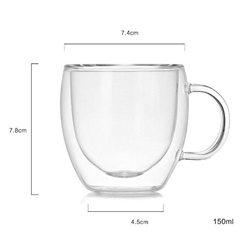 Marooma Glas-Kaffeetassen, 150 ml, doppelwandig, isoliert, Thermoglas, hitzebeständige Borosilikatgläser, Becher mit Griff für Kaffee, Tee, Espresso, Bier, 4 Stück – Bild 2