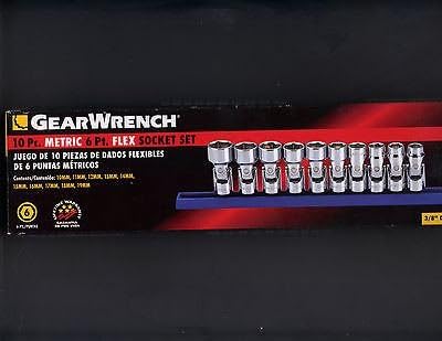 Gearwrench 10pc 3/8" Metric 6pt flex socket set NEW 10-19mm swivel 80565
