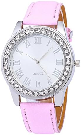 Perman Watches for Women, Fashion PU Leather Quartz Wrist Watch (Pink)