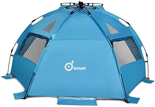 Beach Tent, ODOLAND 94”x78” Easy Up Beach Tent Pop Up Sun Shelter UPF 50+ Sun Protection Polyester Tent for Kids, Family, Beach, Camping