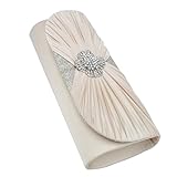 Elegant Cross Pleated Satin Flap Crystal Clutch Evening Bag, Champagne