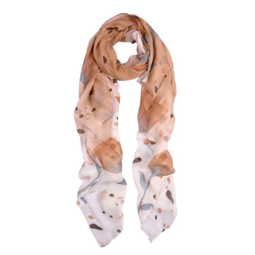 Chic Tulips & Polka Dot Floral Print Scarf, Brown