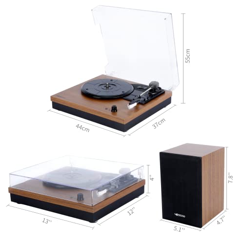 Vosterio Bluetooth Vinyl Turntable with 2 Stereo Speakers, Wood Retro Turntable Turntable, 3 Speeds 33, 45 and 78 RPM, RCA Output, Aux-in