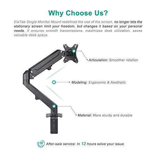 EleTab Single Monitor Stand Articulating Gas Spring Monitor Arm