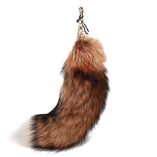 URSFUR Authentic Sunny Fox Tail Fur Handbag Accessory Key Chain Ring Hook Tassel