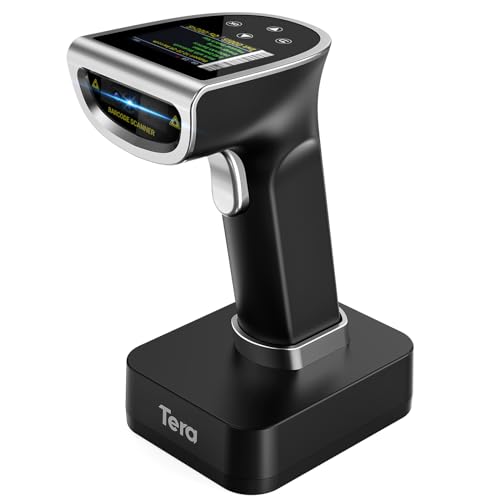 Tera Barcode Scanner Wireless with Screen: Pro Version 1D 2D QR with Digital Setting Keypad Power Switch Charging Cradle Works with Bluetooth 2.4G Wireless Bar Code Reader HW0015 Silver