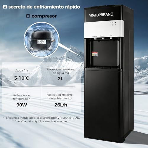 VRATOPBRAND Dispensador de Agua Garrafón Oculto con 100 Vasos de Papel, Despachador de Agua Frío, Caliente y Al Tiempo, Acepta Garrafones de hasta 5 Galones, Ideal para Hogar y Oficina
