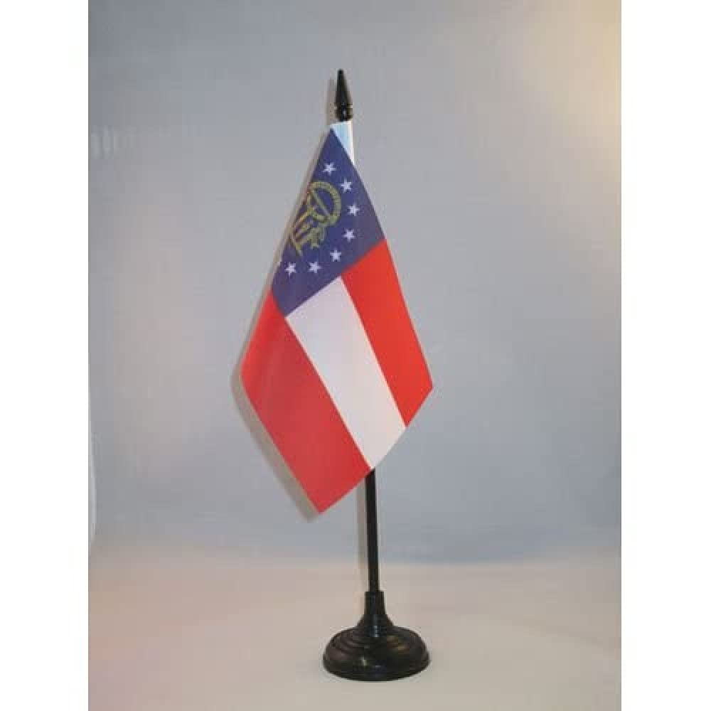 AZ FLAG - Georgia Table Flag 4'' x 6'' - US state of Georgia Office Mini Banner 100% Polyester 15 x 10 cm - Mini Desk Flag with 10'' Pole and Black Plastic Base — image 1