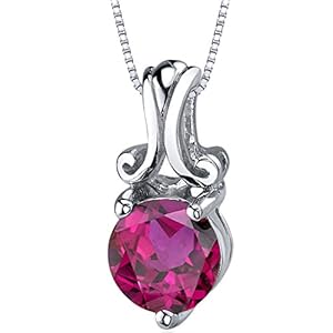 Peora Refined Charm 1.75 carats Round Cut Sterling Silver Created Ruby Pendant